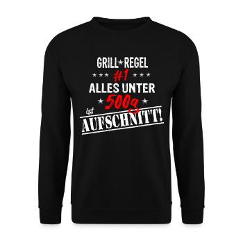 Grill-Regel #1 alles unter 500g ist Aufschnitt - Unisex Pullover - Schwarz - Vorne - Alina (178cm) & Michal (187cm)