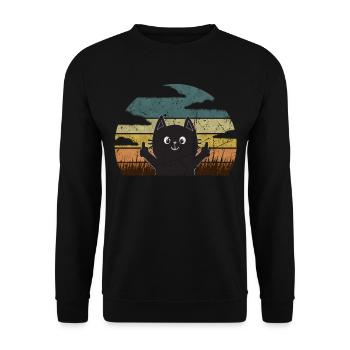 Lustige Katze Mittelfinger Vintage - Unisex Pullover - Schwarz - Vorne - Alina (178cm) & Michal (187cm)