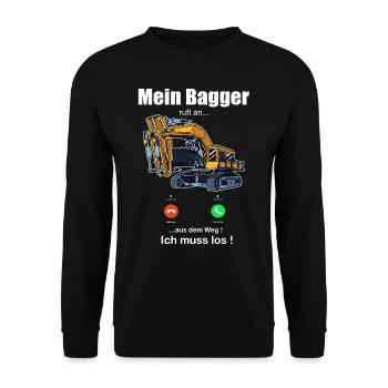 Bagger ruft an Baumaschinen Baggerfahrer - Unisex Pullover - Schwarz - Vorne - Alina (178cm) & Michal (187cm)