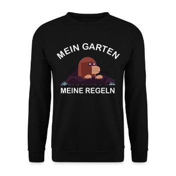 Mein Garten meine Regeln kleine Maulwurf - Unisex Pullover - Schwarz - Vorne - Alina (178cm) & Michal (187cm)