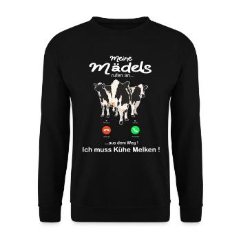 Kühe Landwirt Bauer Kuh Design Geschenkidee - Unisex Pullover - Schwarz - Vorne - Alina (178cm) & Michal (187cm)