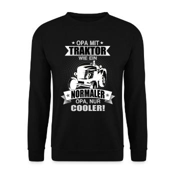 Opa mit Traktor Trecker Landwirt Bauernhof - Unisex Pullover - Schwarz - Vorne - Alina (178cm) & Michal (187cm)