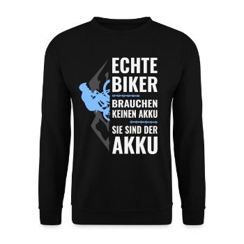Fahrrad-Echte Biker brauchen keinen Akku - Unisex Pullover - Schwarz - Vorne - Alina (178cm) & Michal (187cm)