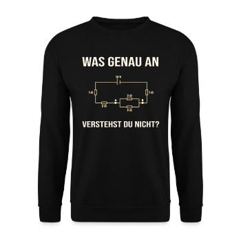 Was genau an... Elektriker Elektroniker Handwerker - Unisex Pullover - Schwarz - Vorne - Alina (178cm) & Michal (187cm)