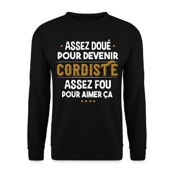 Cordiste métier. Cadeau homme humour corde - Sweat-shirt Unisexe - noir - Devant - Alina (178cm) & Michal (187cm)