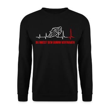 Herzschlag Motorradfahrer Schräglage Motorrad - Unisex Pullover - Schwarz - Vorne - Alina (178cm) & Michal (187cm)