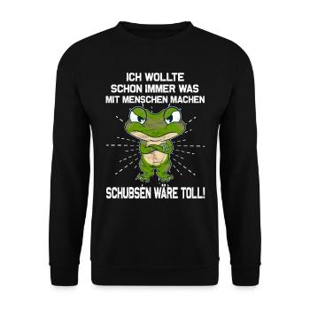 was mit Menschen machen - Amphibien Frosch - Unisex Pullover - Schwarz - Vorne - Alina (178cm) & Michal (187cm)
