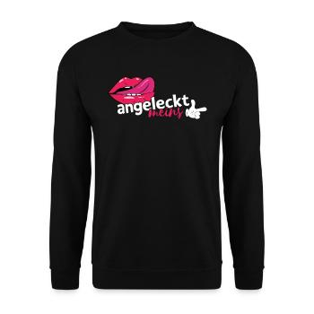 Partnerlook Pärchen Mund mit Zunge Angeleck meins - Unisex Pullover - Schwarz - Vorne - Alina (178cm) & Michal (187cm)