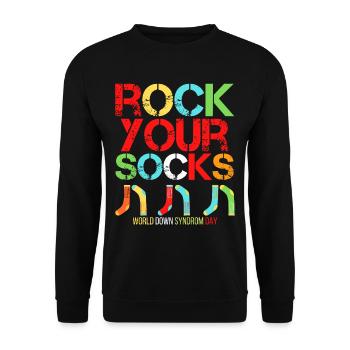Welt Down Syndrom Tag Rock Your Socks - Unisex Pullover - Schwarz - Vorne - Alina (178cm) & Michal (187cm)