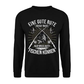 Eine gute Rute reicht nicht - lustig Angler Spruch - Unisex Pullover - Schwarz - Vorne - Alina (178cm) & Michal (187cm)
