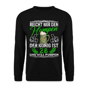 Reicht Mir Das Bier Ihr Narren - 28. Geburtstag - Unisex Pullover - Schwarz - Vorne - Alina (178cm) & Michal (187cm)