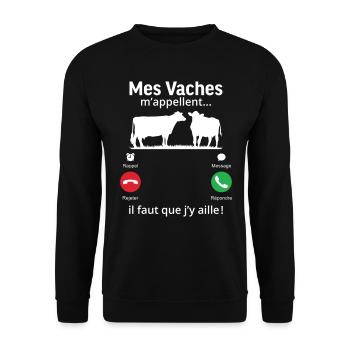 mes vaches m'appellent il faut que j'y aille! - Sweat-shirt Unisexe - noir - Devant - Alina (178cm) & Michal (187cm)