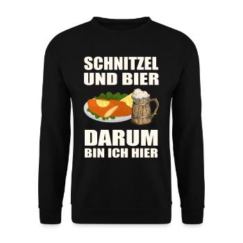 Schnitzel und Bier darum bin ich hier - Unisex Pullover - Schwarz - Vorne - Alina (178cm) & Michal (187cm)