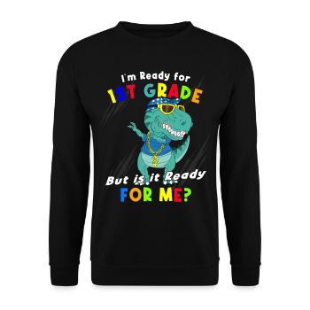 School Enrollment Schoolchild 2022 Dinosaurs - Unisex Sweatshirt - black - Front - Alina (178cm) & Michal (187cm)