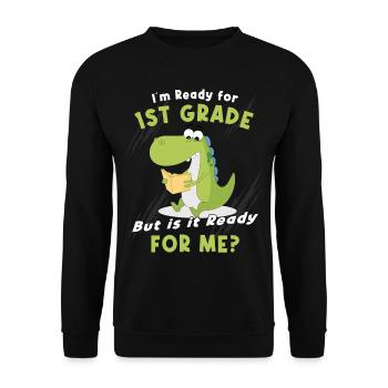 School Enrollment Schoolchild 2022 Dinosaurs - Unisex Sweatshirt - black - Front - Alina (178cm) & Michal (187cm)