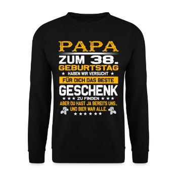 Zum 38. Geburtstag lustiges Bier Spruch - Unisex Pullover - Schwarz - Vorne - Alina (178cm) & Michal (187cm)