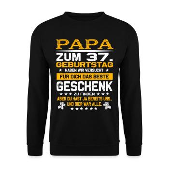 Zum 37. Geburtstag lustiges Bier Spruch - Unisex Pullover - Schwarz - Vorne - Alina (178cm) & Michal (187cm)
