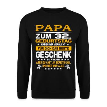 Zum 32. Geburtstag lustiges Bier Spruch - Unisex Pullover - Schwarz - Vorne - Alina (178cm) & Michal (187cm)