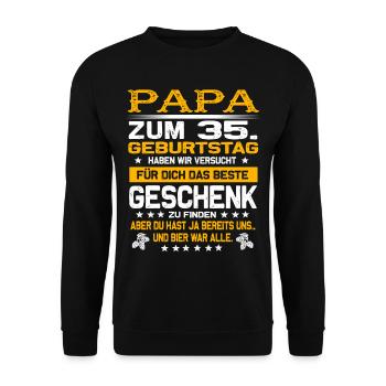 Zum 35. Geburtstag lustiges Bier Spruch - Unisex Pullover - Schwarz - Vorne - Alina (178cm) & Michal (187cm)