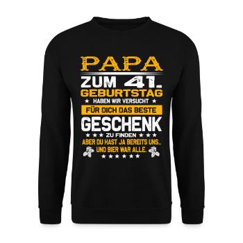 Zum 41. Geburtstag lustiges Bier Spruch - Unisex Pullover - Schwarz - Vorne - Alina (178cm) & Michal (187cm)