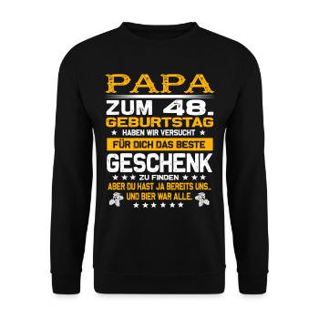 Zum 48. Geburtstag lustiges Bier Spruch - Unisex Pullover - Schwarz - Vorne - Alina (178cm) & Michal (187cm)