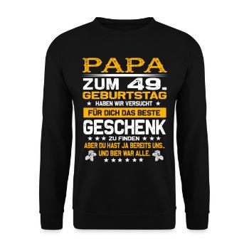 Zum 49. Geburtstag lustiges Bier Spruch - Unisex Pullover - Schwarz - Vorne - Alina (178cm) & Michal (187cm)