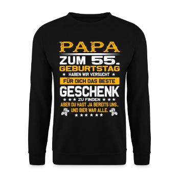 Zum 55. Geburtstag lustiges Bier Spruch - Unisex Pullover - Schwarz - Vorne - Alina (178cm) & Michal (187cm)