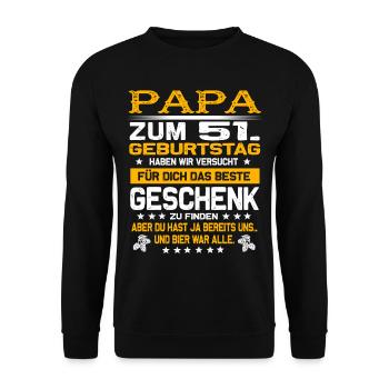 Zum 51. Geburtstag lustiges Bier Spruch - Unisex Pullover - Schwarz - Vorne - Alina (178cm) & Michal (187cm)