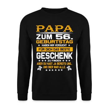 Zum 56. Geburtstag lustiges Bier Spruch - Unisex Pullover - Schwarz - Vorne - Alina (178cm) & Michal (187cm)