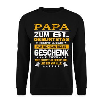 Zum 61. Geburtstag lustiges Bier Spruch - Unisex Pullover - Schwarz - Vorne - Alina (178cm) & Michal (187cm)