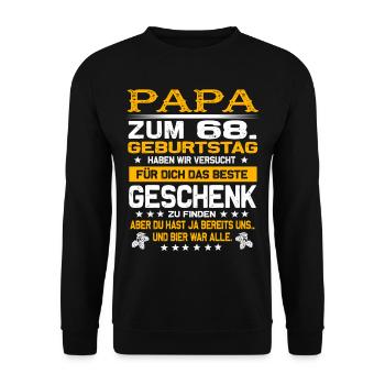 Zum 68. Geburtstag lustiges Bier Spruch - Unisex Pullover - Schwarz - Vorne - Alina (178cm) & Michal (187cm)