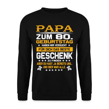 Zum 80. Geburtstag lustiges Bier Spruch - Unisex Pullover - Schwarz - Vorne - Alina (178cm) & Michal (187cm)