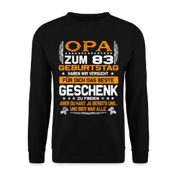 Opa 83. Geburtstag lustiges Bier Spruch - Unisex Pullover - Schwarz - Vorne - Alina (178cm) & Michal (187cm)