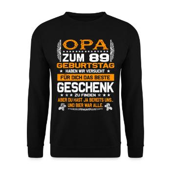 Opa 89. Geburtstag lustiges Bier Spruch - Unisex Pullover - Schwarz - Vorne - Alina (178cm) & Michal (187cm)