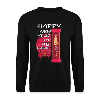 Chinesisches Neujahr - Jahr Des Kaninchens 2023 - Unisex Pullover - Schwarz - Vorne - Alina (178cm) & Michal (187cm)