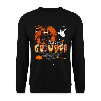 Spooky Grandpa Halloween Grusel Geschenk - Unisex Pullover - Schwarz - Vorne - Alina (178cm) & Michal (187cm)