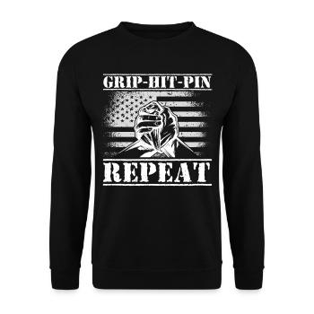 Armwrestler USA-Flaggen-Handdrücken - Unisex Pullover - Schwarz - Vorne - Alina (178cm) & Michal (187cm)