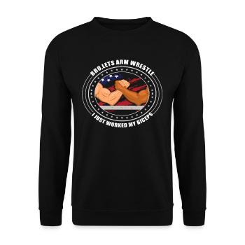 Armwrestler USA-Flaggen-Handdrücken - Unisex Pullover - Schwarz - Vorne - Alina (178cm) & Michal (187cm)