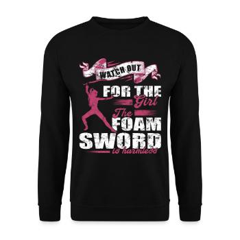 Lustiges Schwertkampf Rollenspiel - Unisex Pullover - Schwarz - Vorne - Alina (178cm) & Michal (187cm)