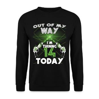 Lasertag-Geburtstagsfeier - Lasertag-Geburtstag - Unisex Pullover - Schwarz - Vorne - Alina (178cm) & Michal (187cm)