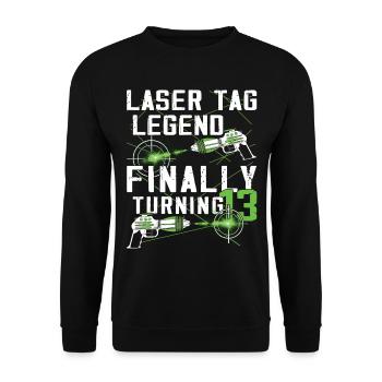 Endlich 13 Jahre Alt – Lasertag Geburtstag - Unisex Pullover - Schwarz - Vorne - Alina (178cm) & Michal (187cm)