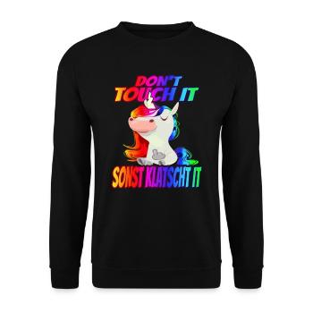 Don't Touch it sonst Klatscht it - Regenbogen - Unisex Pullover - Schwarz - Vorne - Alina (178cm) & Michal (187cm)