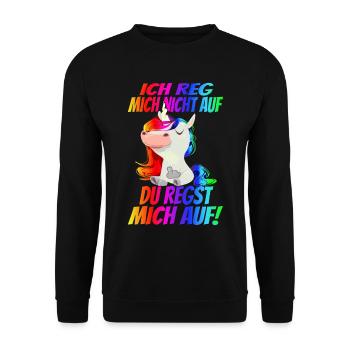 Ich reg mich nicht auf sondern Du! Regenbogen - Unisex Pullover - Schwarz - Vorne - Alina (178cm) & Michal (187cm)