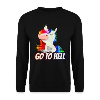 Geh - Mittelfinger-Regenbogen-Einhorn - Unisex Pullover - Schwarz - Vorne - Alina (178cm) & Michal (187cm)