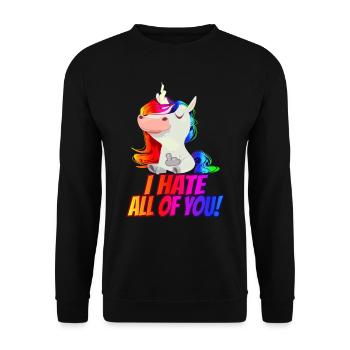 Ich Hasse Euch Alle! - Mittelfinger Regenbogen - Unisex Pullover - Schwarz - Vorne - Alina (178cm) & Michal (187cm)