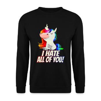 Ich Hasse Euch Alle! - Mittelfinger Regenbogen - Unisex Pullover - Schwarz - Vorne - Alina (178cm) & Michal (187cm)