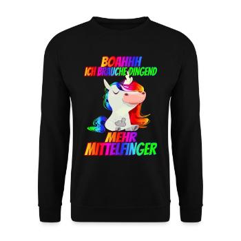 Ich brauche dringend mehr Mittelfinger Regenbogen - Unisex Pullover - Schwarz - Vorne - Alina (178cm) & Michal (187cm)