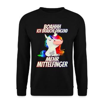 Ich brauche dringend mehr Mittelfinger Regenbogen - Unisex Pullover - Schwarz - Vorne - Alina (178cm) & Michal (187cm)