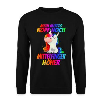 Mein Motto Kopf Hoch Mittelfinger Höher - - Unisex Pullover - Schwarz - Vorne - Alina (178cm) & Michal (187cm)