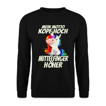 Mein Motto Kopf Hoch Mittelfinger Höher - - Unisex Pullover - Schwarz - Vorne - Alina (178cm) & Michal (187cm)